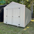 Outland Trailers 10x16 Tru-Valu utility shed with double doors and sturdy metal construction, ideal for storage and outdoor use.